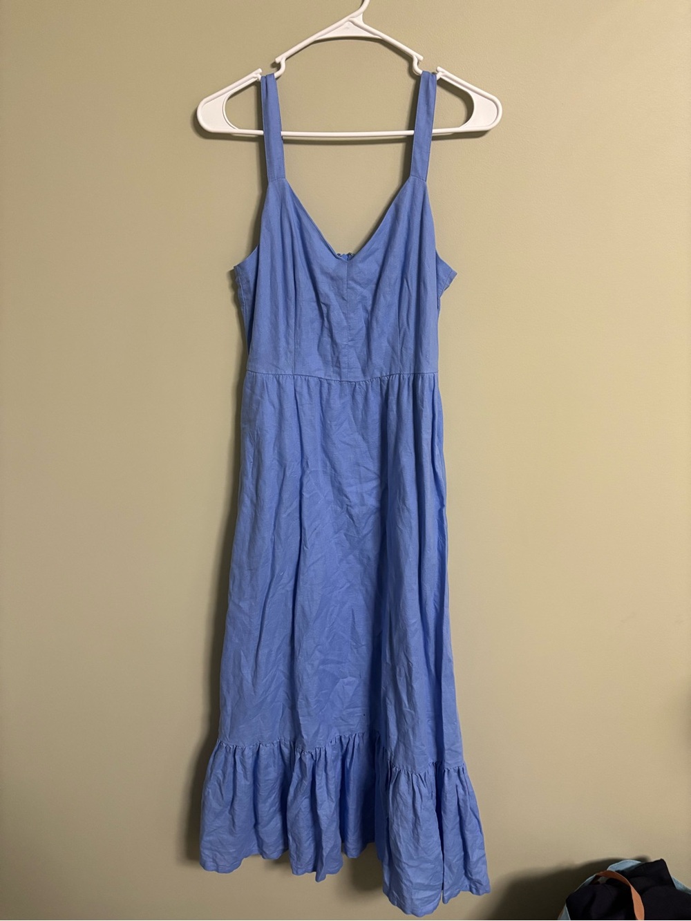 J Crew Tiered Maxi Dress Blue Size 4 Small Linen Cotton Beach Resort Sleeveless